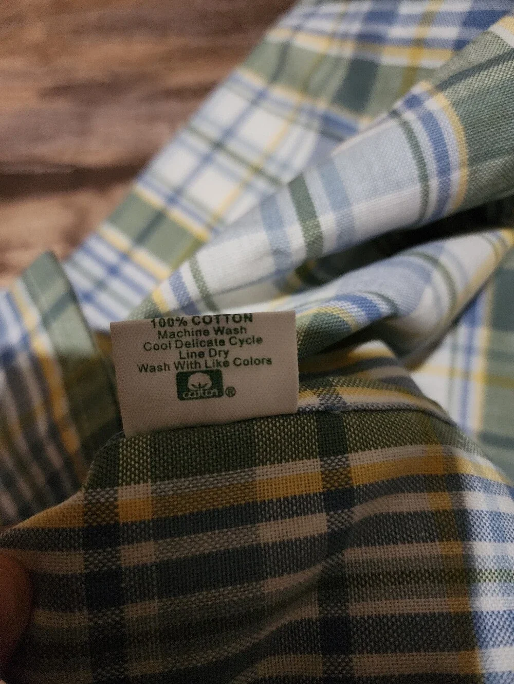 Blue, green, yellow and white plaid curtains